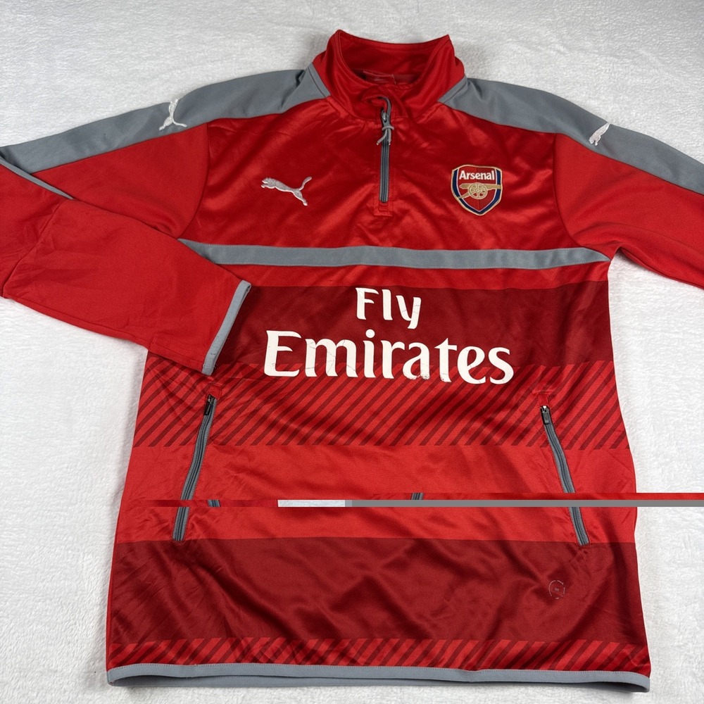 Mens Puma Official Arsenal Soccer Club Red 1/2 Zip Graphics Pullover SZ M